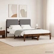 Letto con Testiera Rivestita Marrone scuro e grigio chiaro 903998