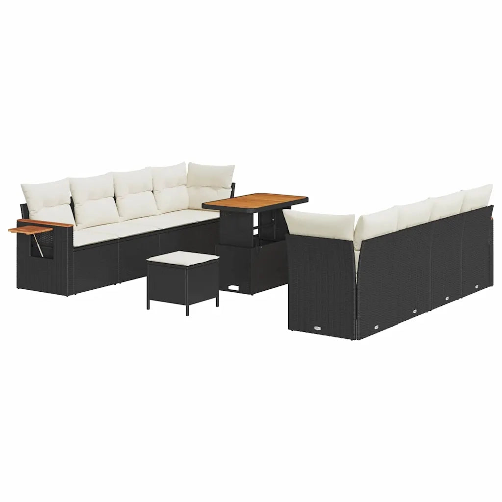 Set Divano da Giardino 12 pcs Nero e Crema polyrattan