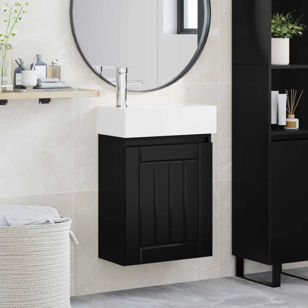 Mobile Bagno | Armadio da bagno con rubinetto Nero 45,5 x 25,5 x 84 cm