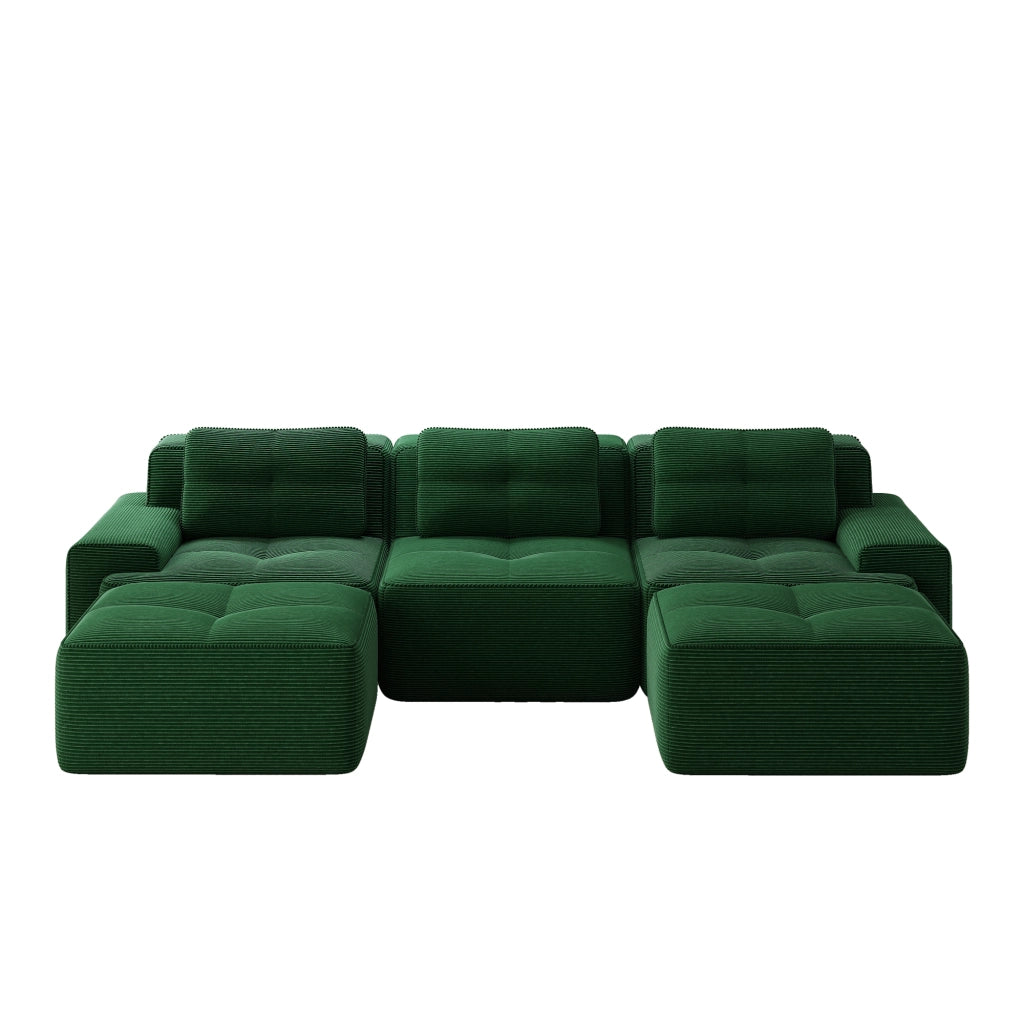 Divano modulare con seduta profonda design senza struttura base antiscivolo per soggiorno in velluto a coste verde