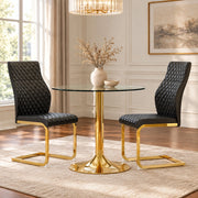 Set tavolo rotondo in vetro temperato e sedie nero oro