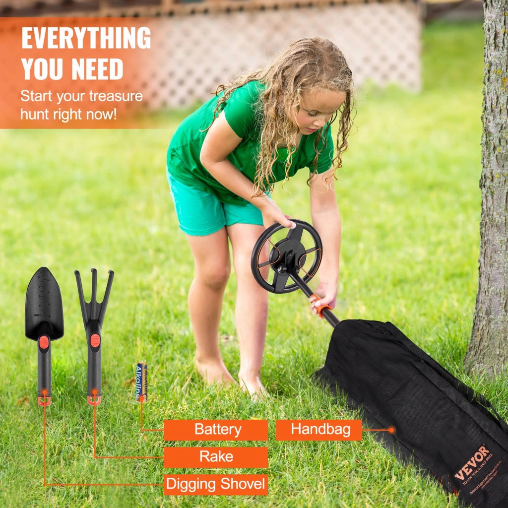 Metal Detector per Bambini TS26 Rilevatore di Metalli Sottoterra Asta Regolabile 66-91cm Bobina IP68 Diametro 15,2cm 7,6-9,6V Portatile