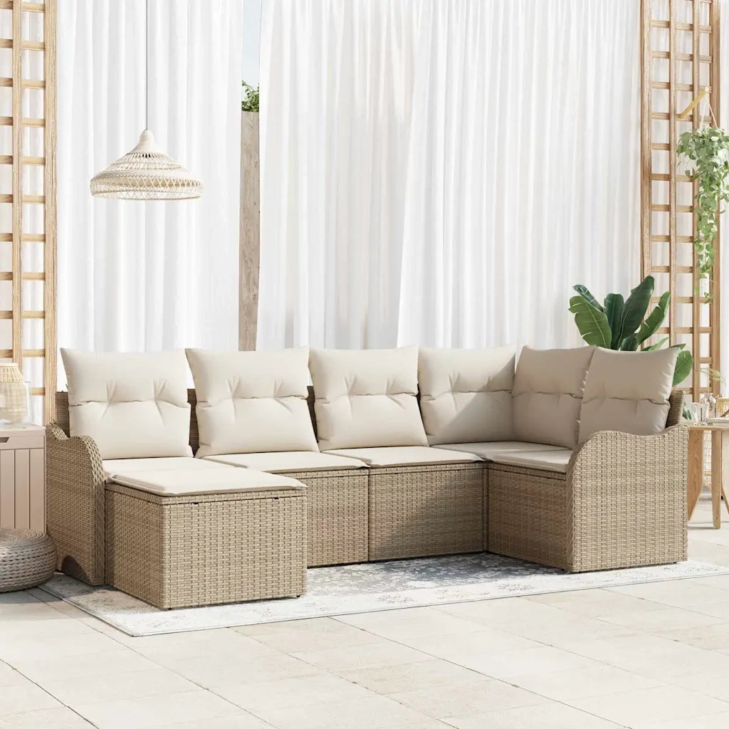 Set Divano da Giardino 6 pcs Beige e bianco Poly Rattan