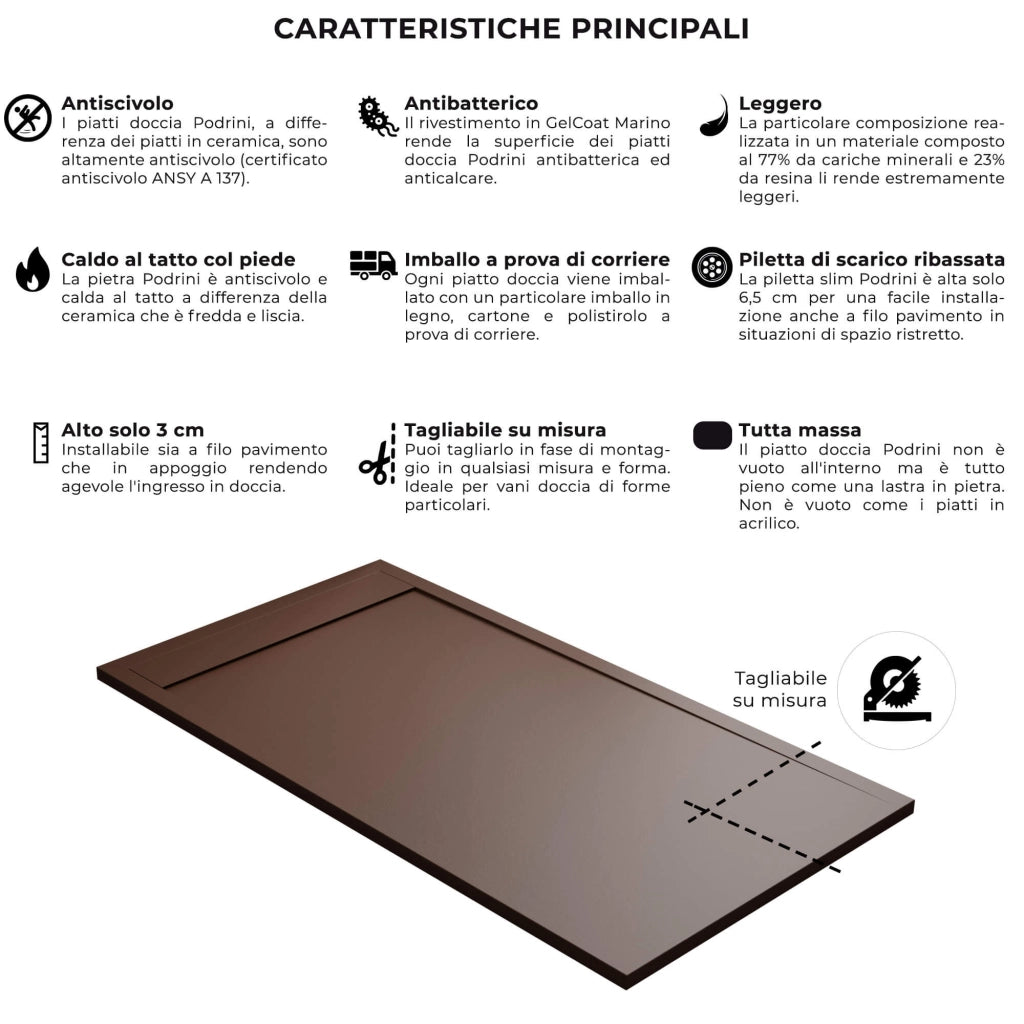 Piatto Doccia 70x130 cm in Pietra Bonussi Kamet Marrone