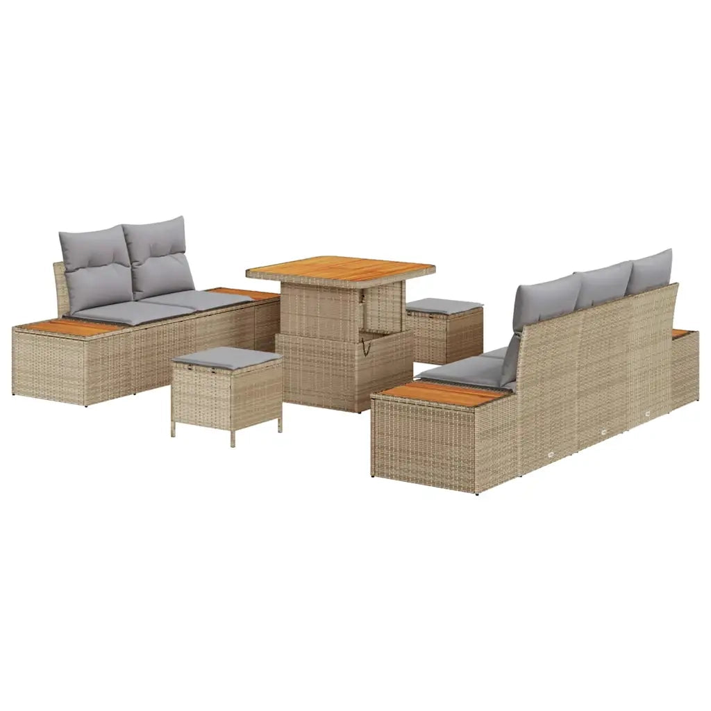 Set Divano da Giardino con cuscino 8 pcs Beige e Grigio Chiaro