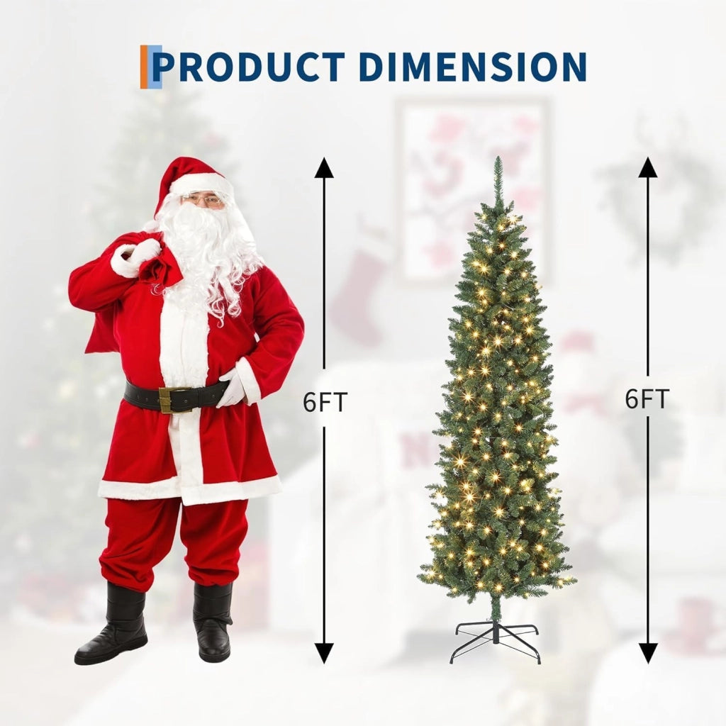 Albero di Natale Slim 180cm con 260 LED Multicolore 800 Rami Salvaspazio e Base Metallo