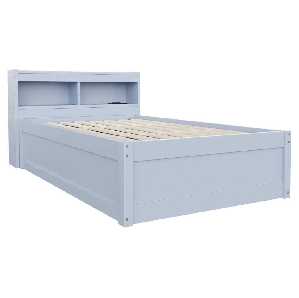Letto multifunzione 90x200 cm con presa integrata; LED e contenitore; grigio