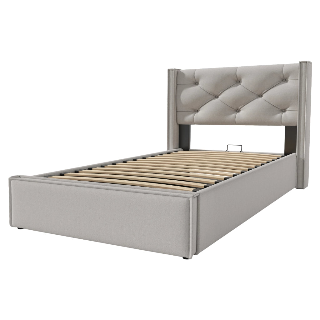 Letto singolo contenitore 90x200 cm grigio chiaro