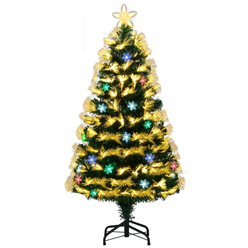 Albero di natale artificiale preilluminato con 8 modalit¨¤ di illuminazione-Albero di natale in fibra ottica con base in metallo pieghevole da 120 cm