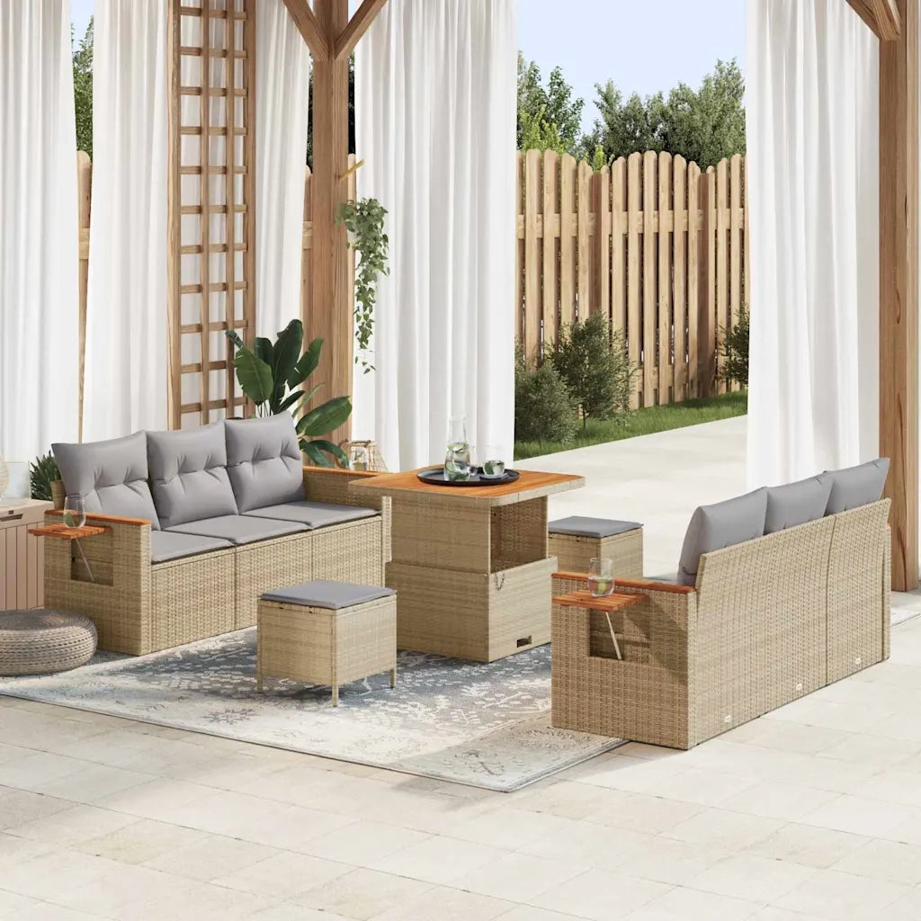Set Divano da Giardino 11 pcs Beige e Grigio Chiaro polyrattan