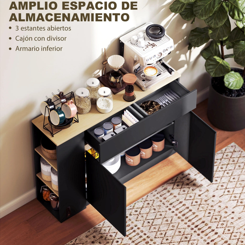 Mobile da cucina con 2 cassetti e 3 ripiani ¨C Xylo ¨C Nero 110x29,5x82 cm