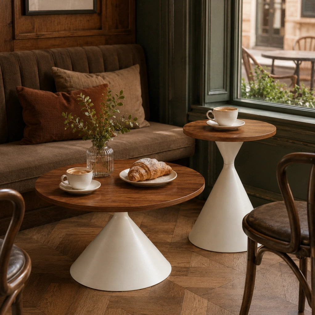 Set tavolino da caffè e tavolino Ø70xH40/Ø50xH50 cm MDF noce e crema