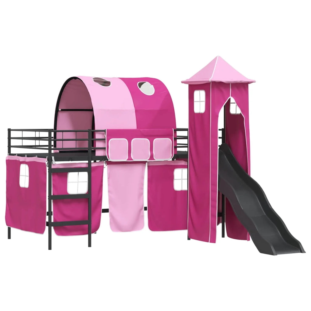 Struttura del letto loft per bambini Nero e rosa 79,5 x 200 cm