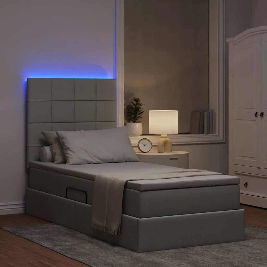 Letto con contenitore e LED con led Grigio chiaro 90 x 200 cm