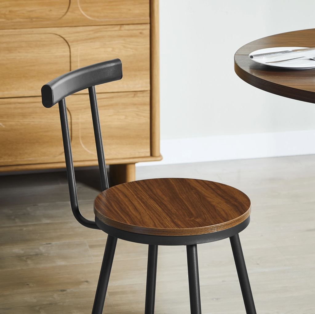 Set tavolo rotondo da bar 3 pezzi con 2 sgabelli, Ø 80 cm, effetto noce