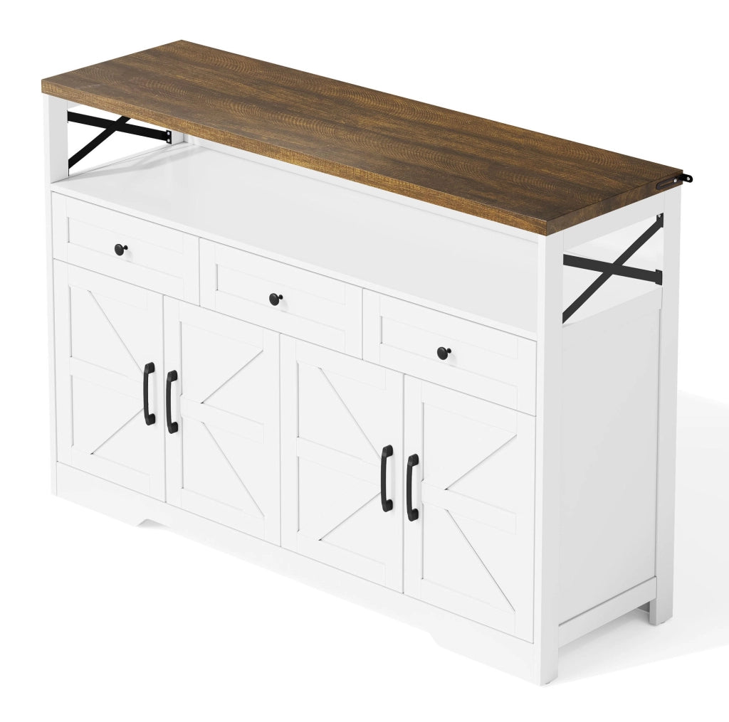 Credenza buffet 140x35x95 cm con 3 cassetti e 2 ante in MDF marrone e bianco