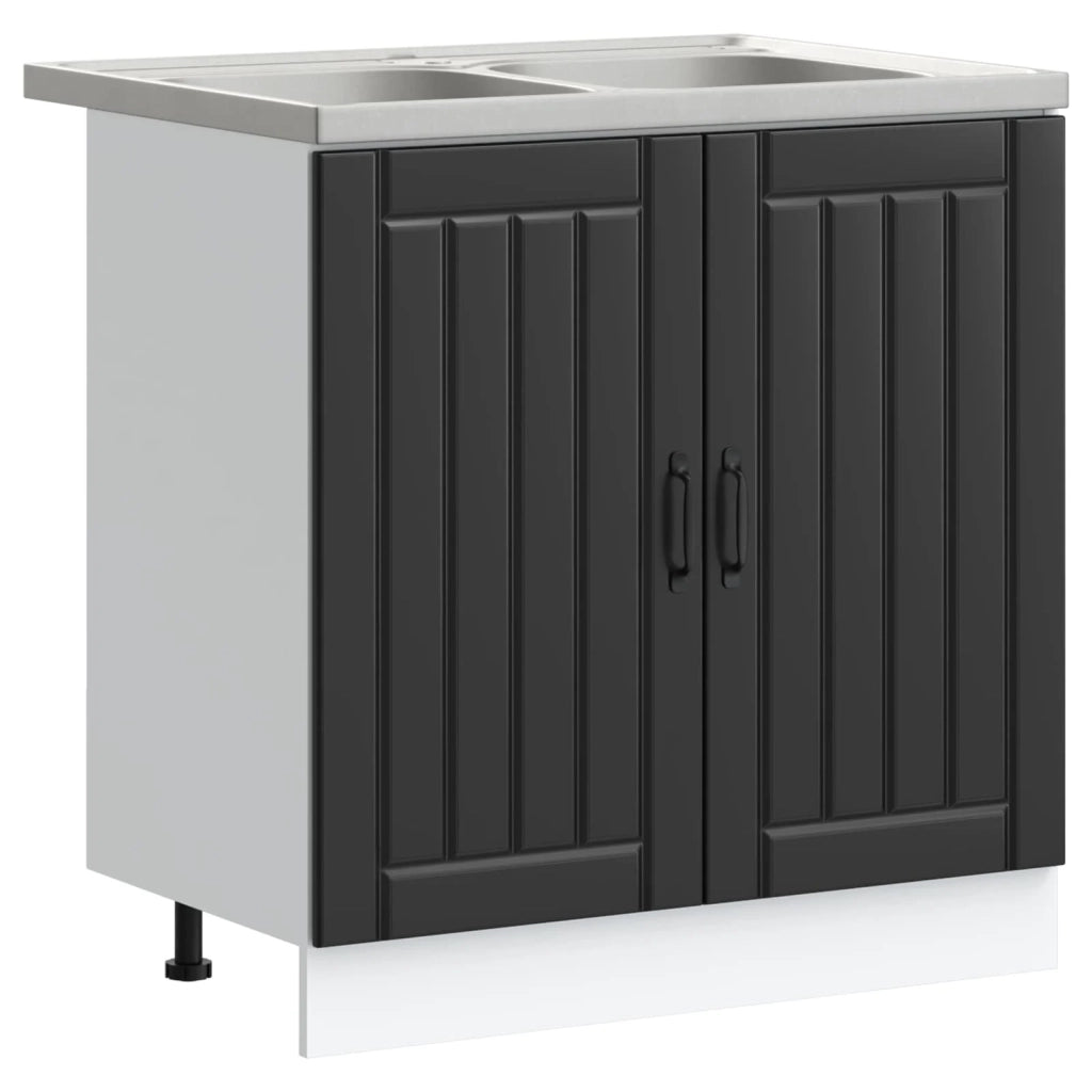 Mobiletto per Lavabo | Armadio Lavabo Lucca 2 pz Nero Legno multistrato