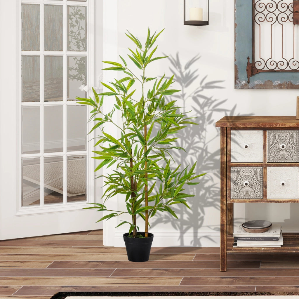 Bambù artificiale 120 cm con vaso, pianta finta decorativa da interno ed esterno, albero artificiale realistico