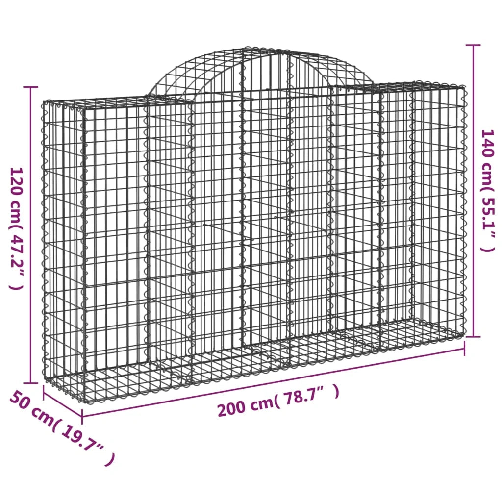 Cestini gabbioni recinzione a gabbia muro di contenimento ad arco 3 pezzi 200 x 50 x 120/140 cm ferro zincato argento 02_0040746