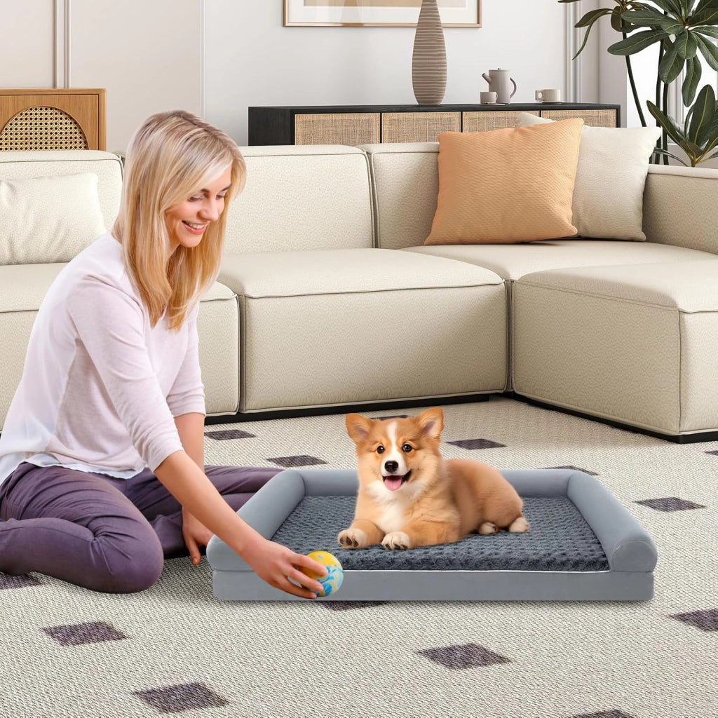 Cuccia Cane Interno in Schiuma, Brandina per Cani con Cuscino, Copertura Rimovibile e Tessuto Interno Impermeabile, Lettino per Animali Domestici, Grigio (113 x 89 x 18 cm)
