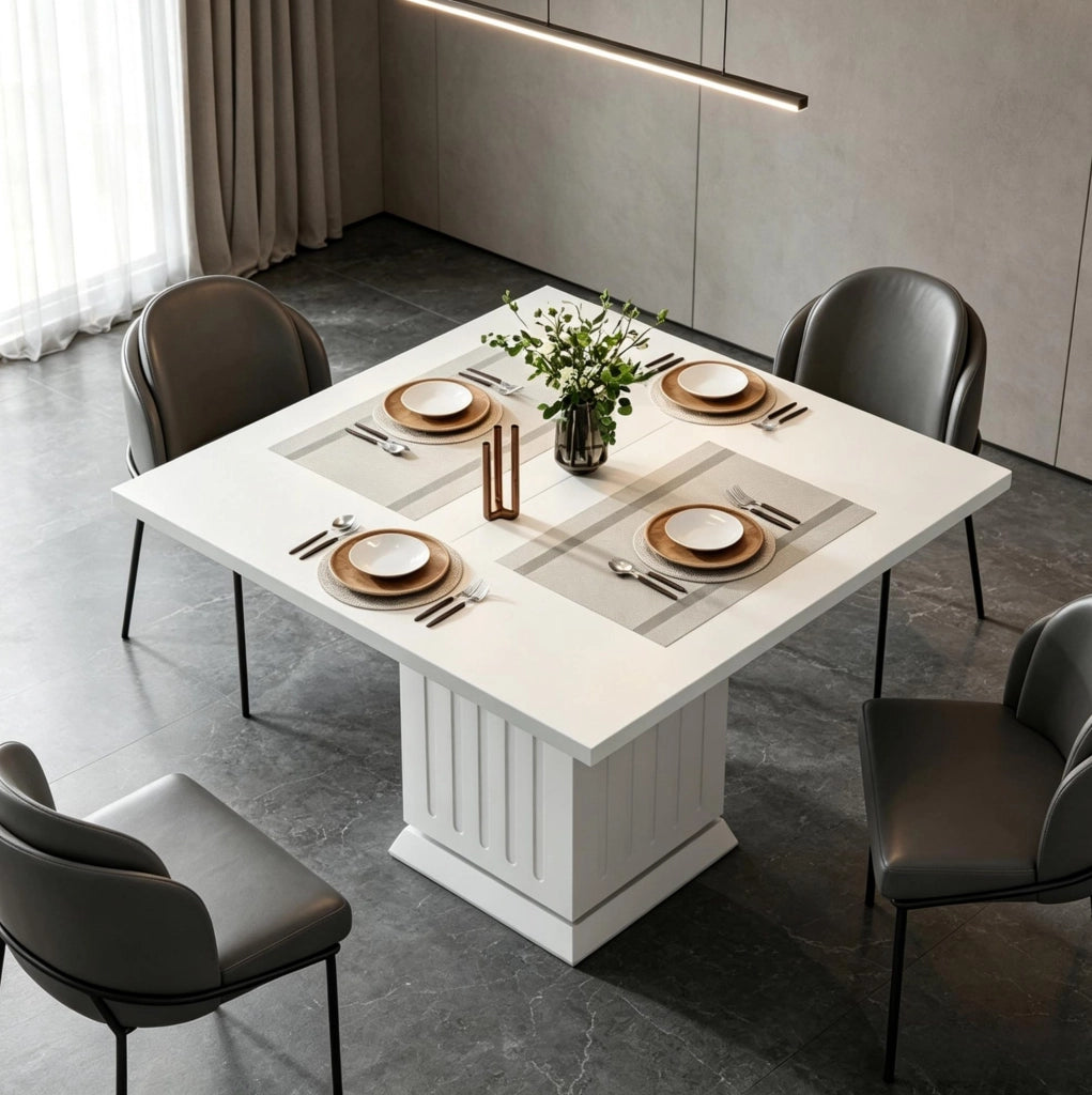 Tavolo da pranzo quadrato bianco per 4 persone