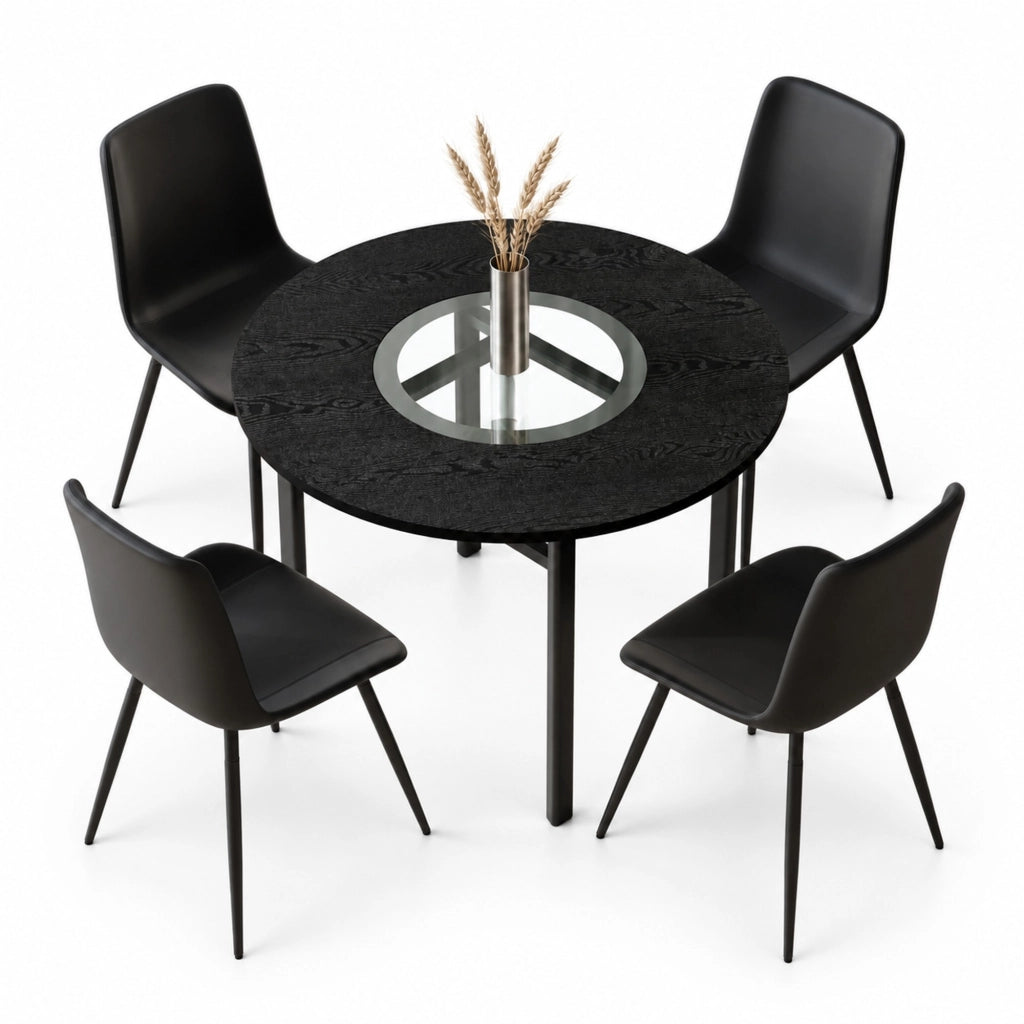 Set tavolo rotondo Ø100 cm con inserti in vetro, marrone/nero