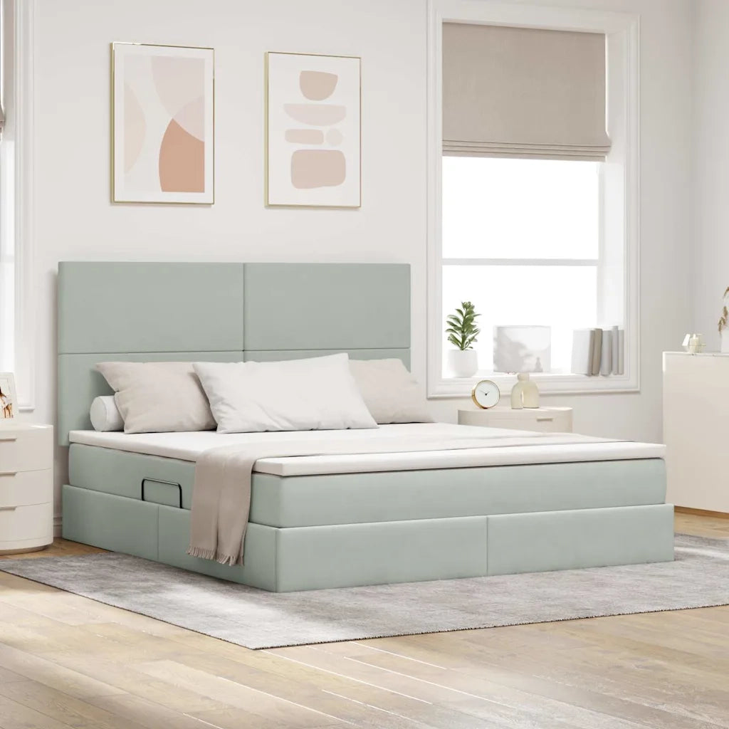 Letto con contenitore e LED Grigio chiaro 180 x 200 cm Velluto