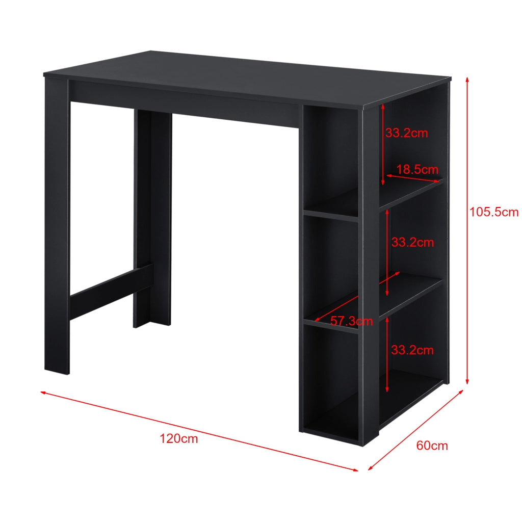 Tavolo Alto da Bar Danderyd Bancone a 3 Ripiani Laterali 120 x 60 x 106 cm - Nero [en.casa]