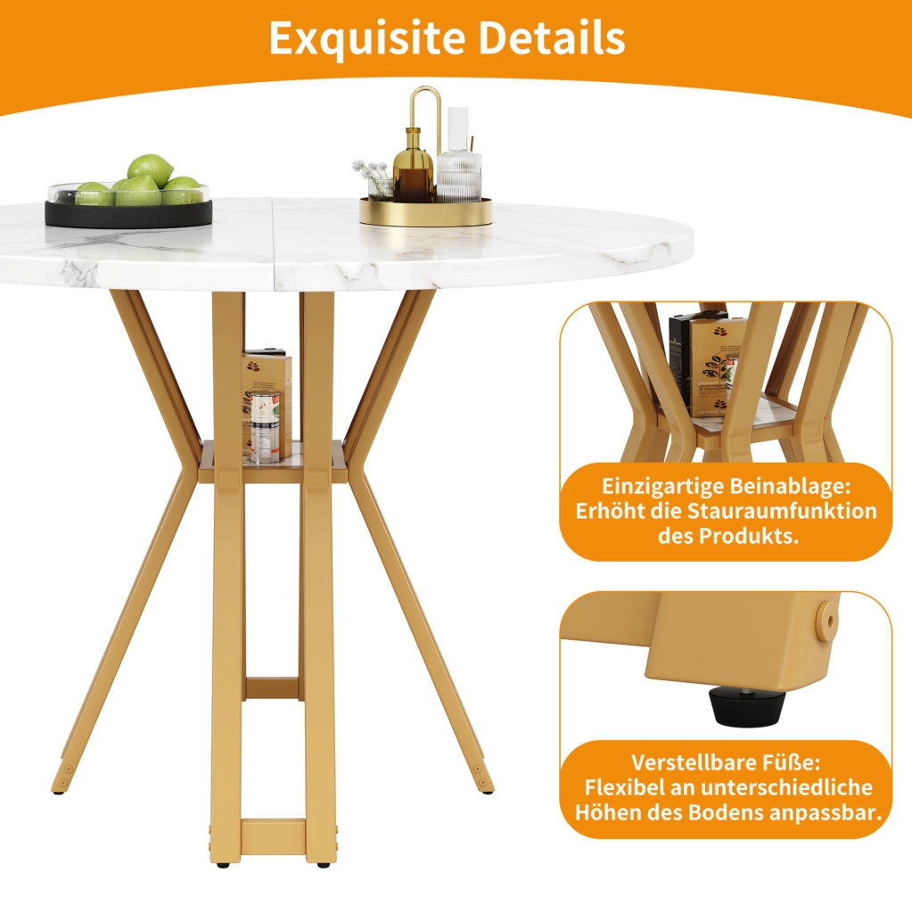 TAVOLO DA PRANZO 100x100x76 cm MDF Bianco e Oro