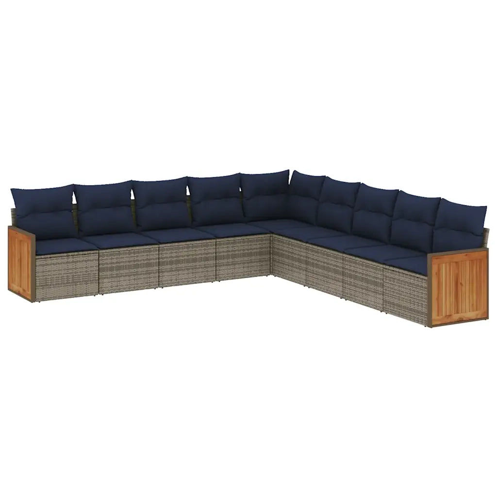 Set Divani da Giardino 9 pz con Cuscini Grigio in Polyrattan 3227741