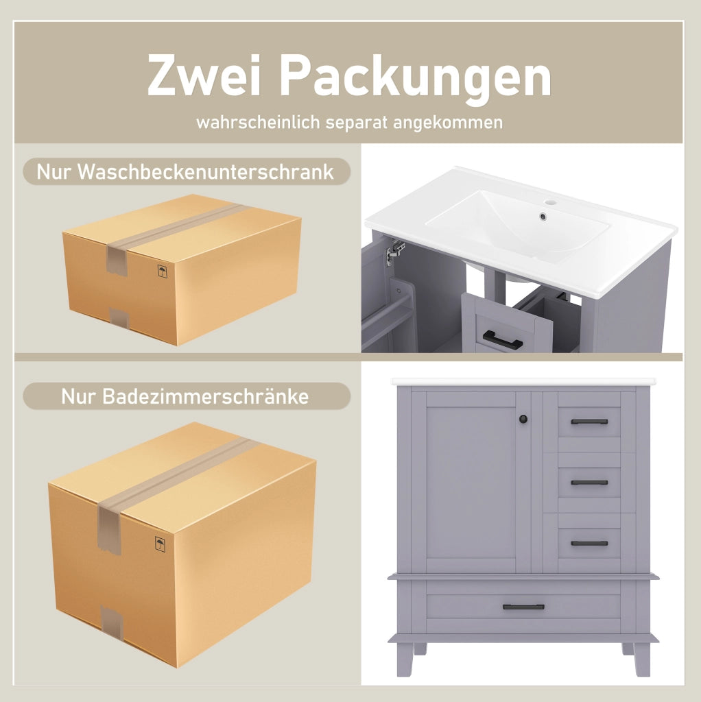 Mobile bagno freestanding con lavabo integrato, grigio, 76 x 46 x 83,5 cm