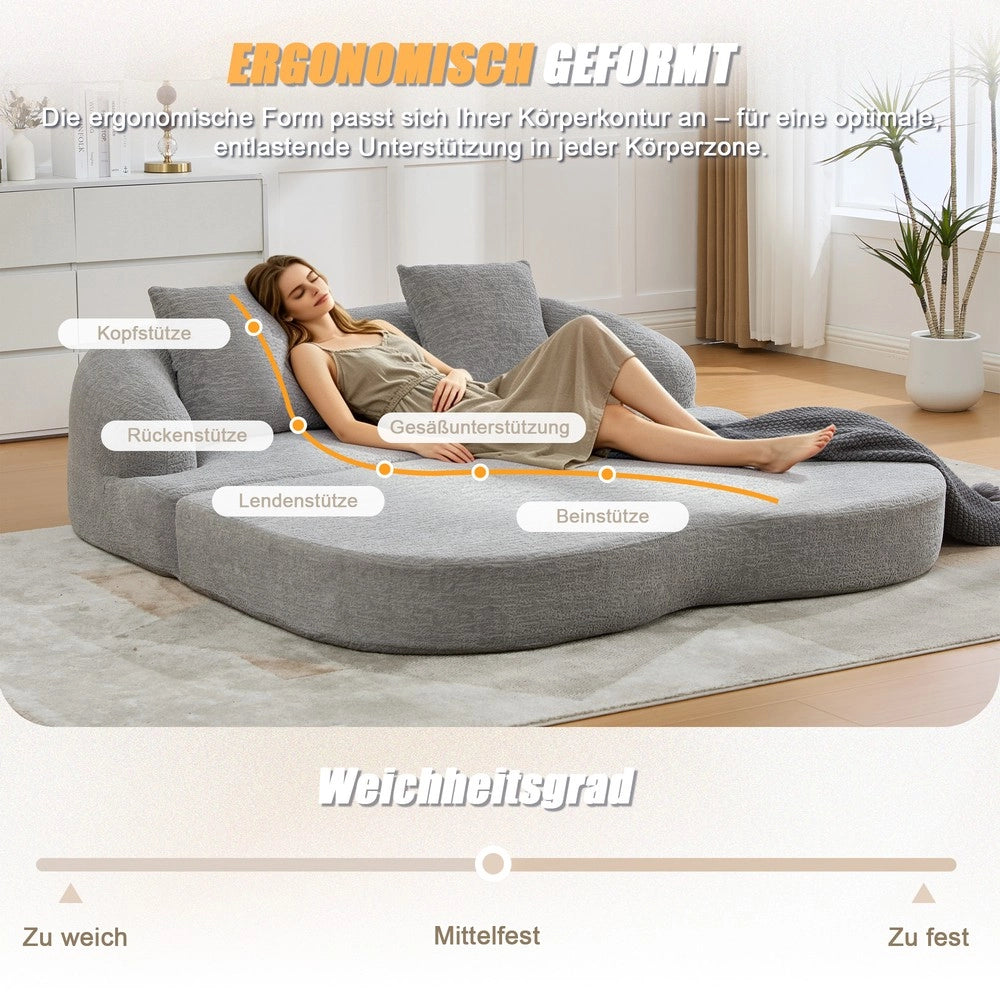 Divano letto 2 posti ¨C Minimal ¨C Chenille grigio chiaro con cuscini