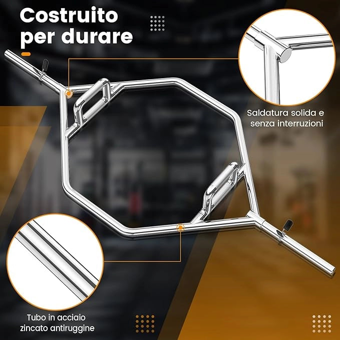 Barra della Trappola Olimpica, Olympic Hex Trap Bar in Acciaio con Maniglie Piegehvole, Barra Sollevamento Pesi, Capacità di Carico 226 kg(Argento)