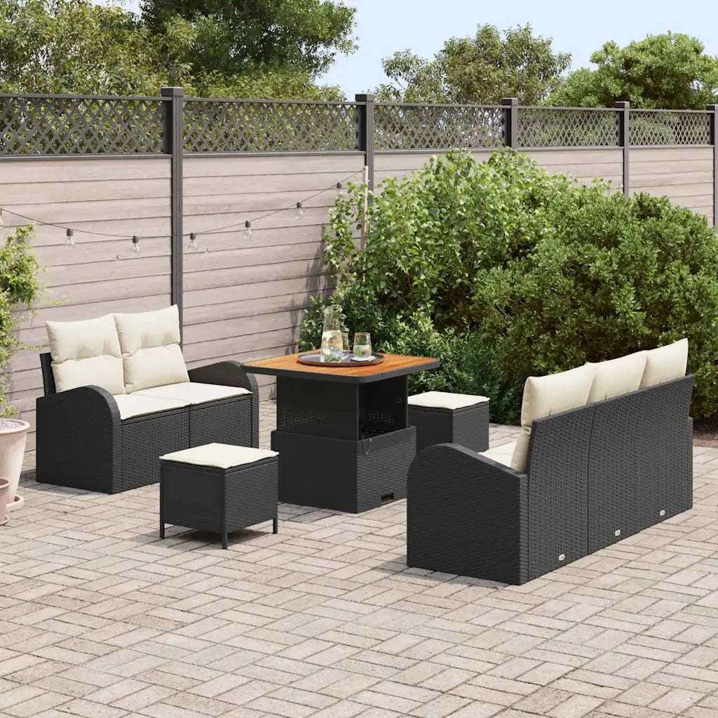 Set Divano da Giardino con cuscino 8 pcs Nero e Crema