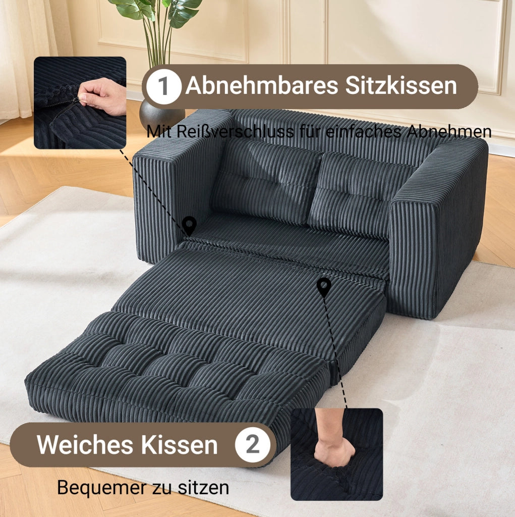 Divano letto 2 posti senza telaio con schiuma memory e rivestimento in velluto a coste