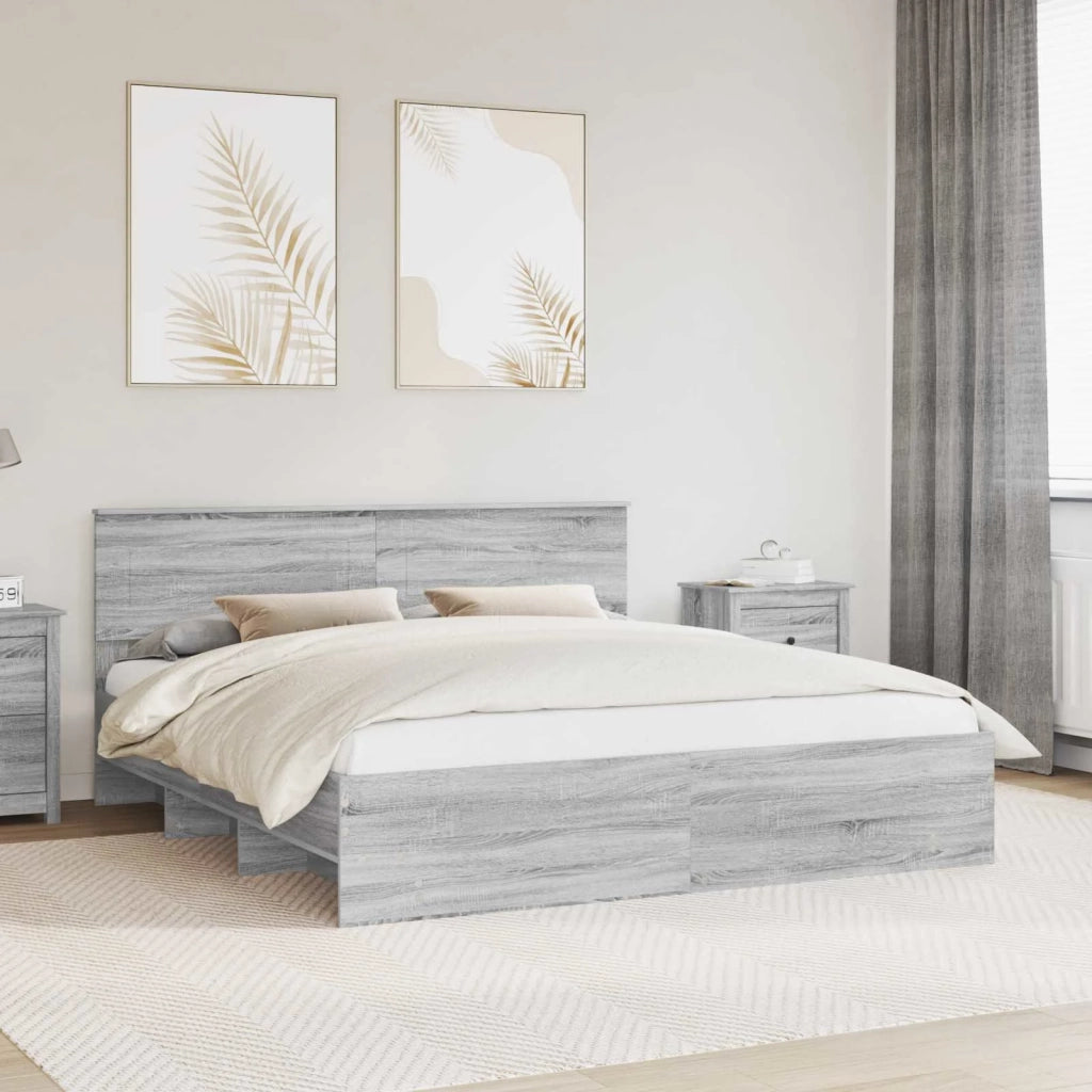 Letto matrimoniale | Letto per adulti | Struttura del letto con testiera Grigio Sonoma 180 x 200 cm