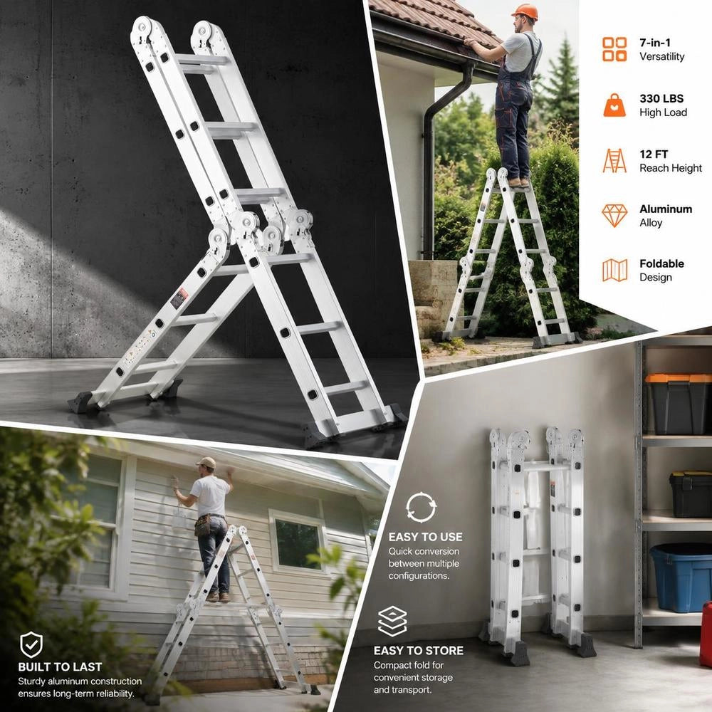 Multi-purpose Ladder, 7-in-1 Multi-functional Ladder, A-frame, 3-step Adjustable Telescopic Ladder, 3.5 M High Extension Ladder, Ladder Frame, 150 Kg Load Capacity For Household And Outdoor Work