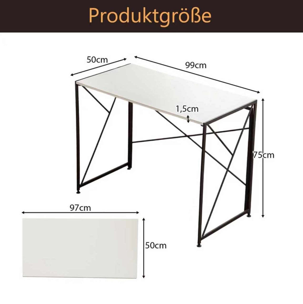 Scrivania pieghevole 99x50x75 cm in MDF e metallo bianca