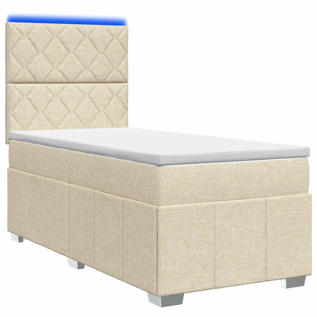 Letto Box Spring LED con Materasso Crema 90 x 200 cm Tessuto 3455526