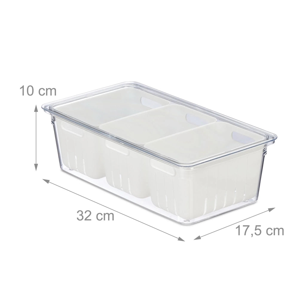 Set di 2 organizer impilabili per frigorifero conservazione alimenti 30 x 25 x 14 cm in plastica trasparente 13_0014545