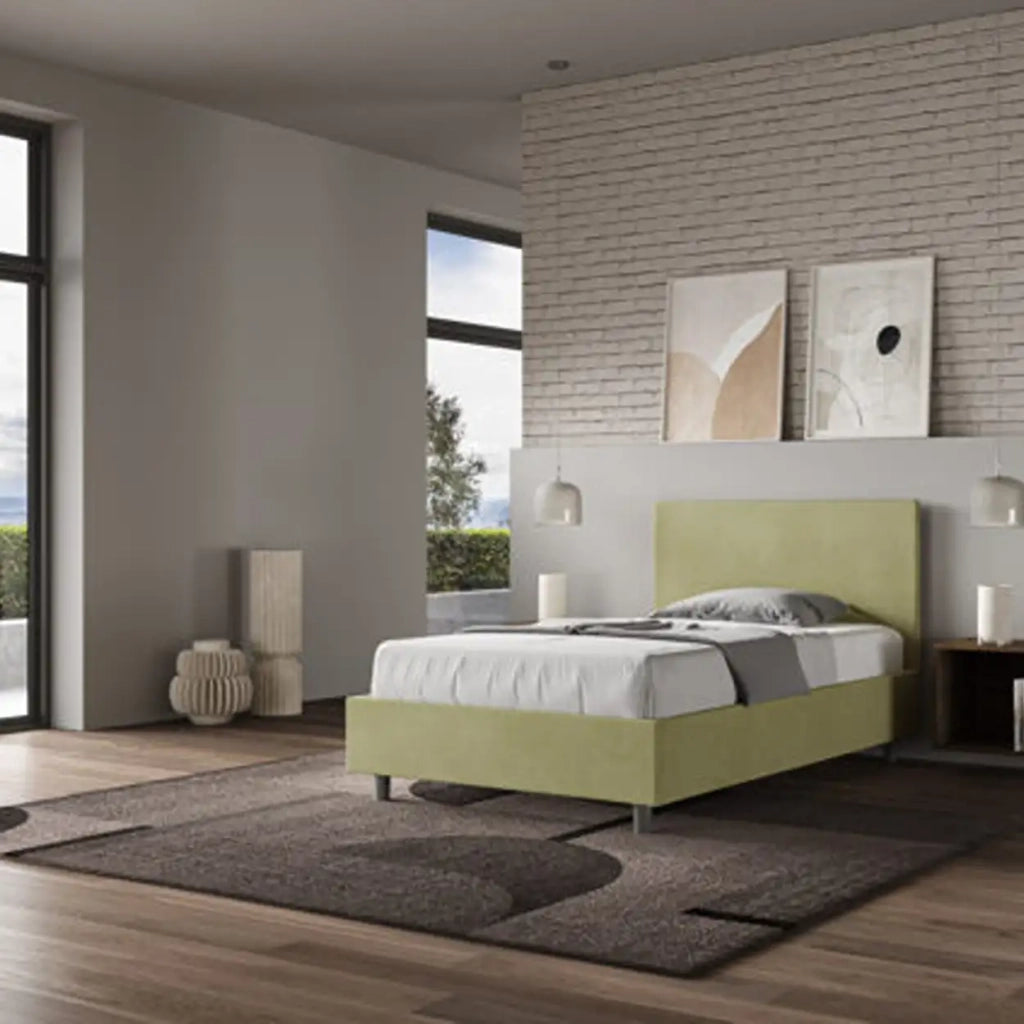Letto una piazza e mezza contenitore imbottito 120x210 microfibra tè verde Adele