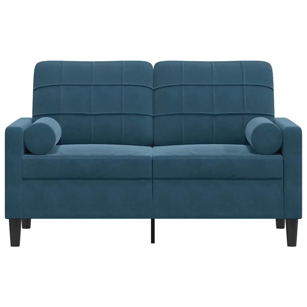 Divano a 2 Posti con Cuscini Blu 120 cm in Velluto