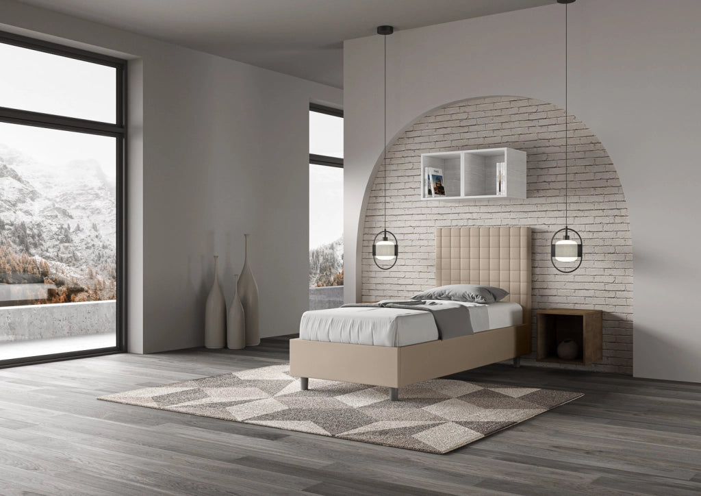 BS COM Letto singolo senza rete imbottito 80x200 similpelle tortora