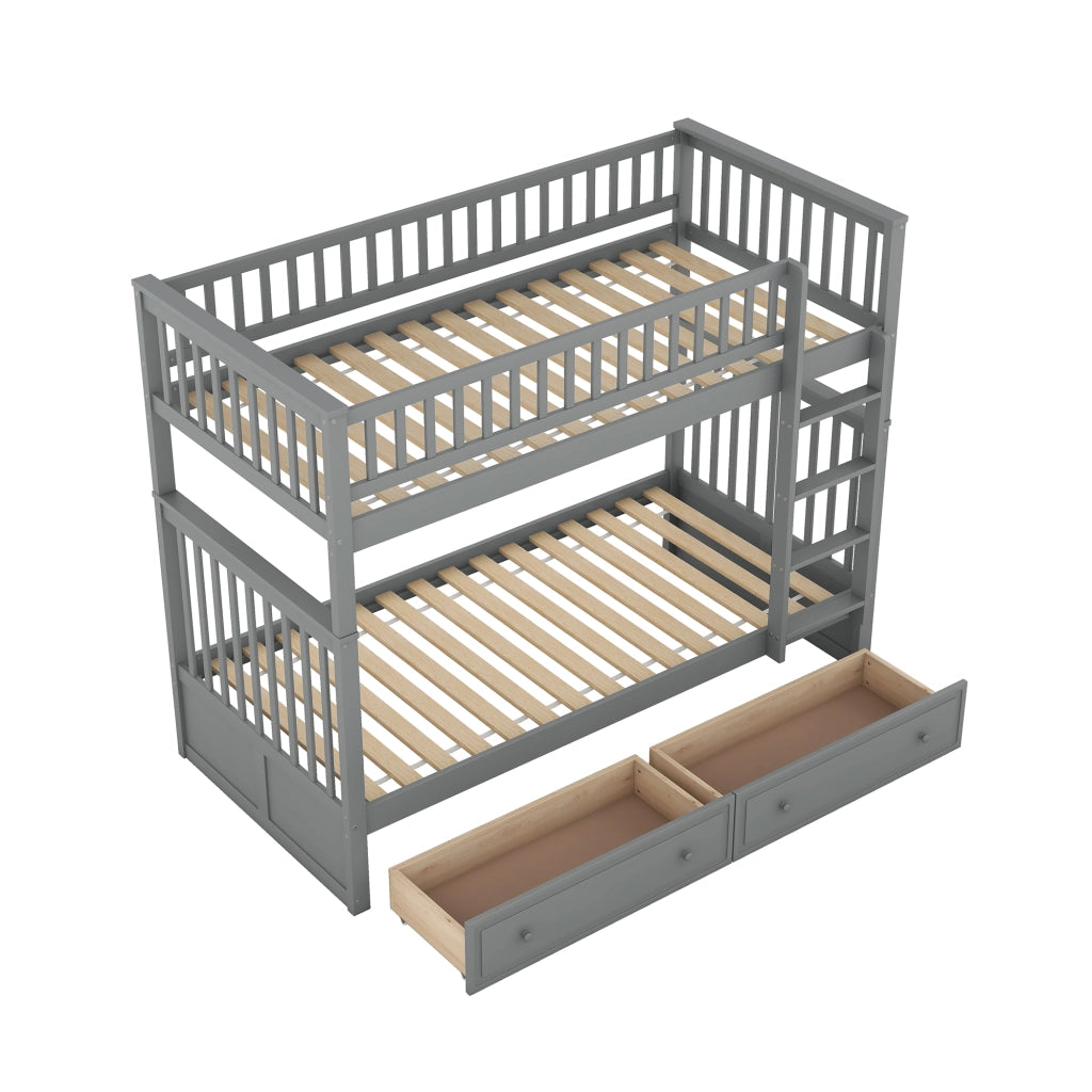 Letto a castello funzionale in pino grigio 90x200 cm