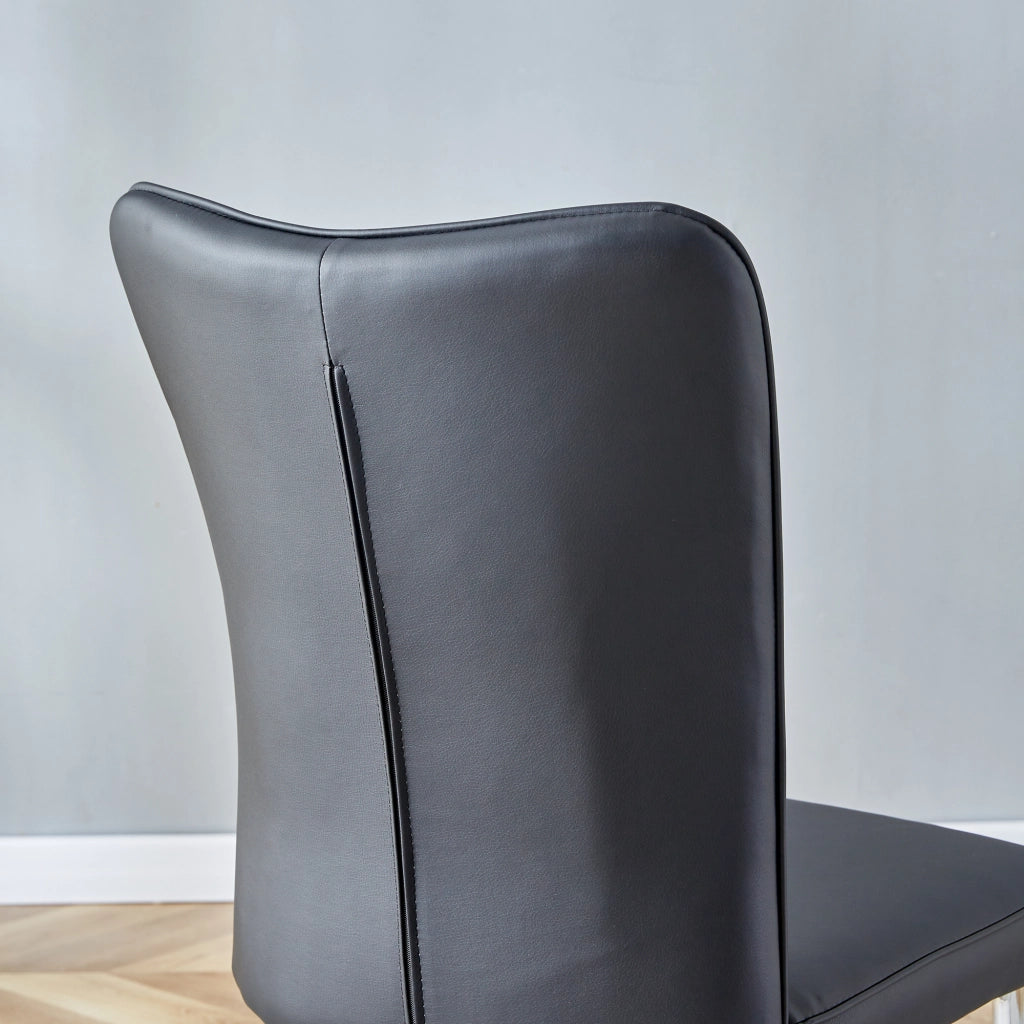 Set di 2 sedie da pranzo con schienale ergonomico; metallo e PU; nero e argento