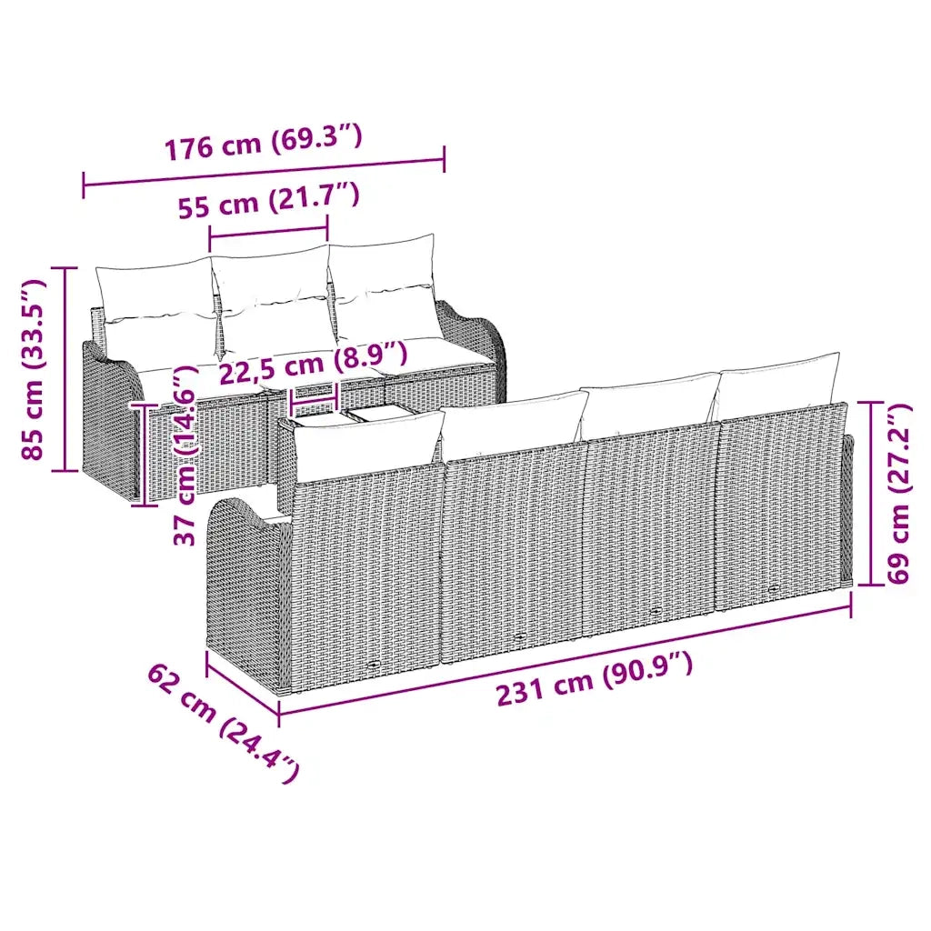 Set Divano da Giardino Beige 55 x 55 x 37 cm polyrattan 3345611