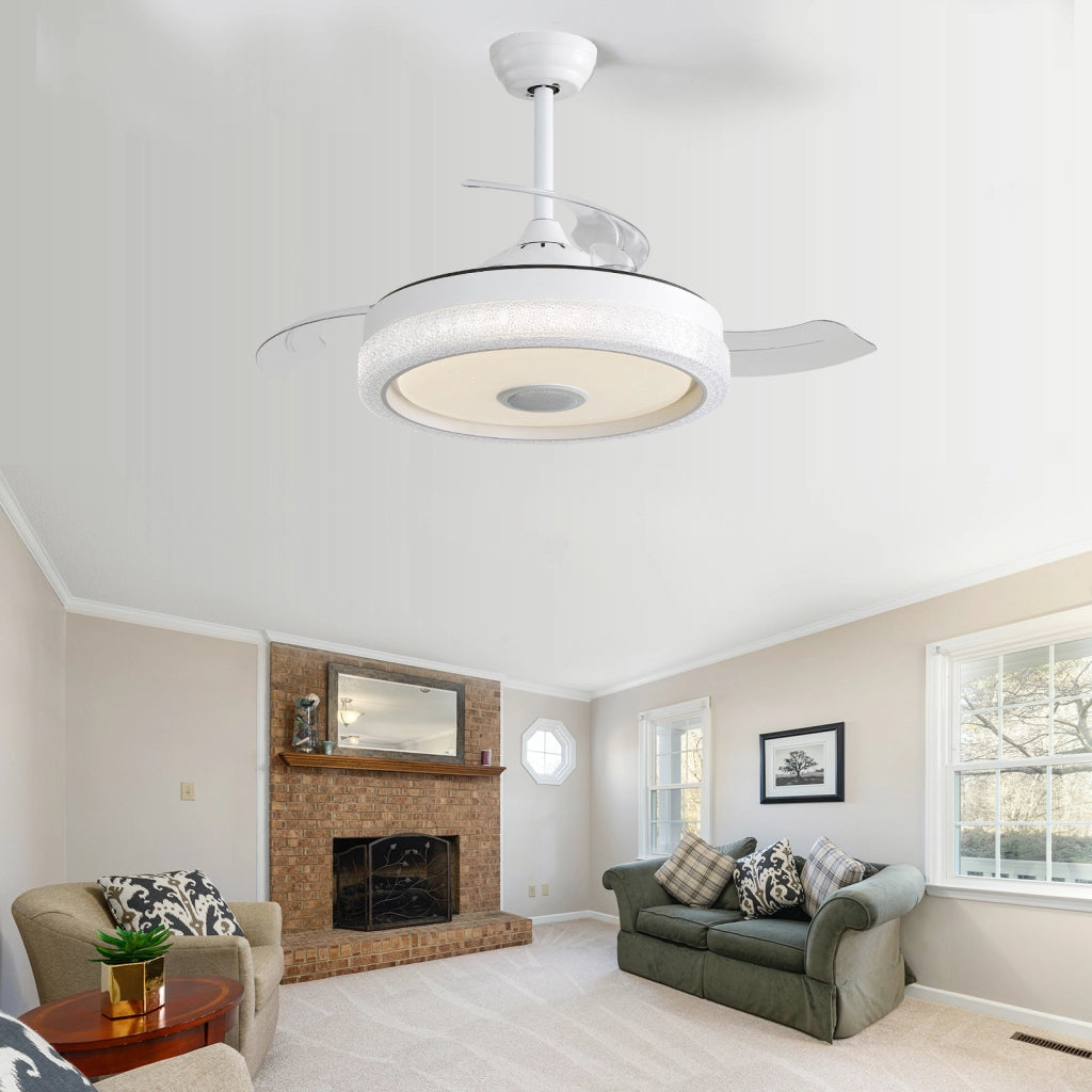 Ventilatore da soffitto 42" con LED RGB 36 W; Bluetooth; app e telecomando; motore DC; bianco PC