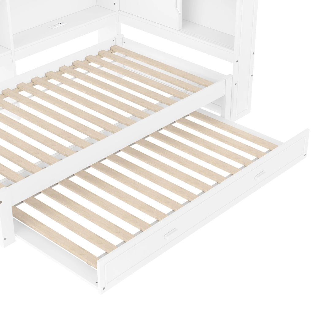 Daybed 90x200 cm con letto estraibile; LED; presa; USB e Type-C; bianco