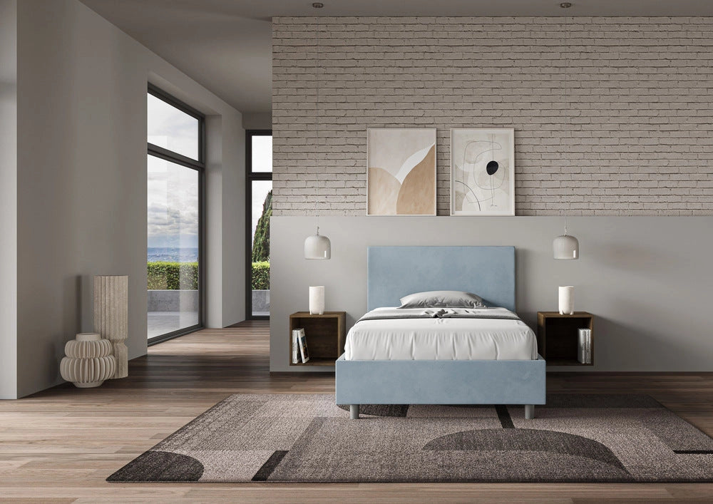 Letto Singolo 90x190 cm con Rete Adele Azzurro