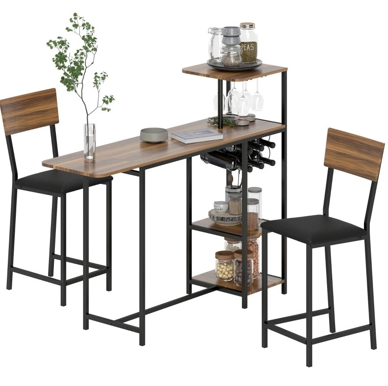 Set tavolo bar allungabile con 2 sgabelli, marrone